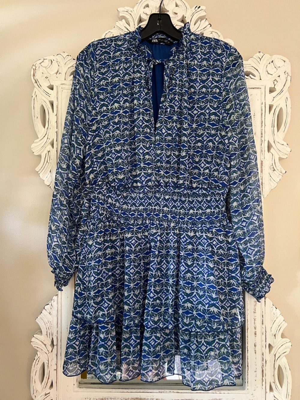 Zara Blue and Green Abstract Dress, Size large